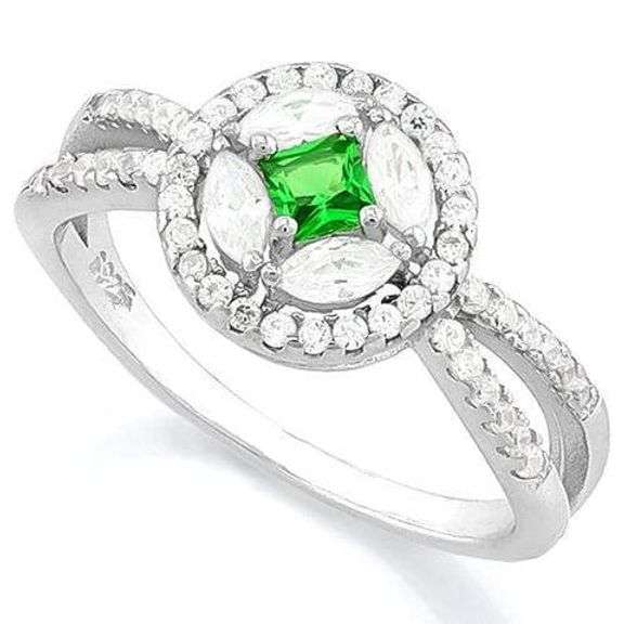 CREATED EMERALD STERLING SILVER RING