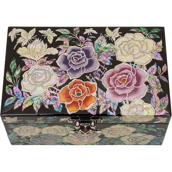Korean Mother-of-Pearl Jewelry Box Black-Rose