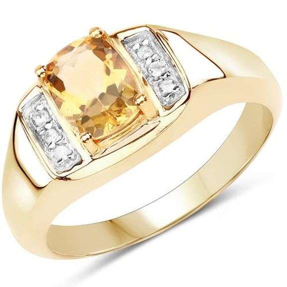 14K Yellow Gold Ring with Genuine Citrine & White Topaz