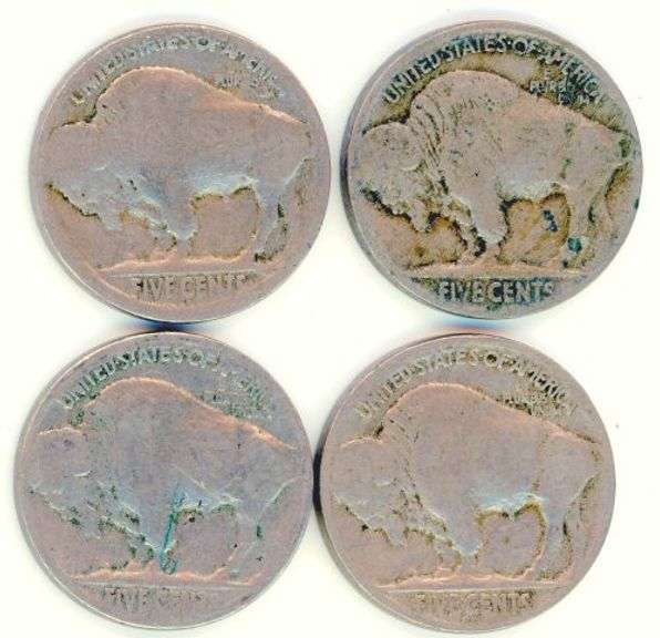 4 Different Buffalo Nickels: 1918-1920-S