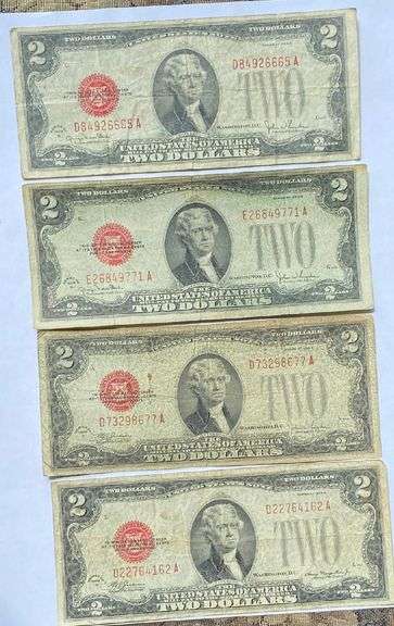 4 1928 Various Series  Red Seal  $2 US Notes