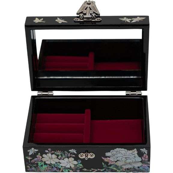 Handmade Mother of Pearl Jewelry Box Flowers and Butterflies Design