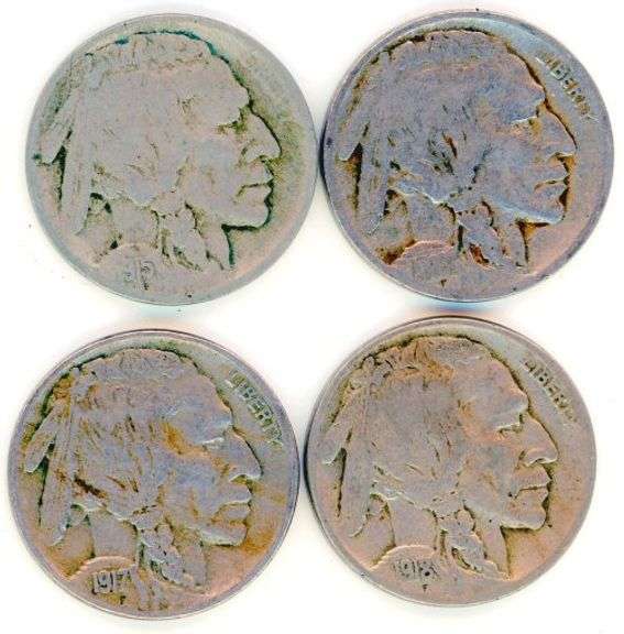 4 Different Buffalo Nickels: 1915-1918