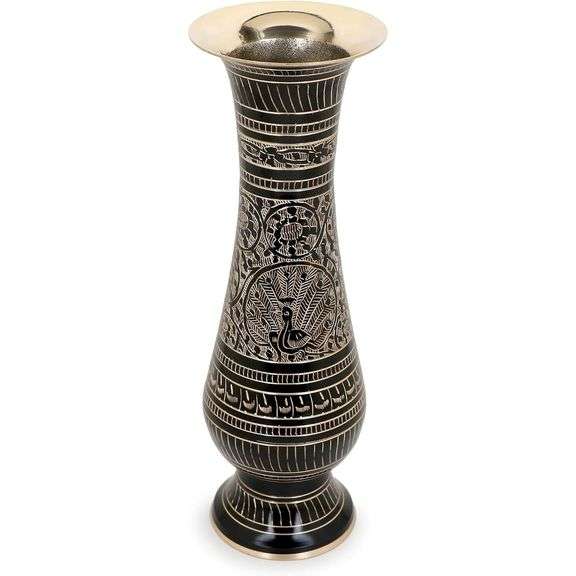 Pure Brass Flower Vase with Nakkashi Carving