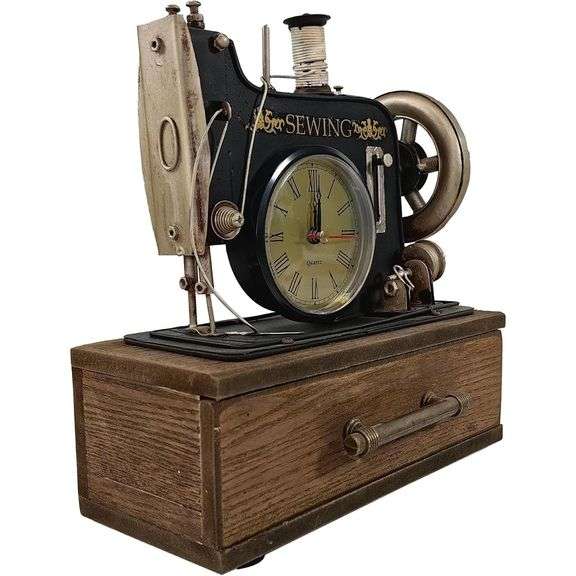 Sewing Machine Clock with Wooden Case