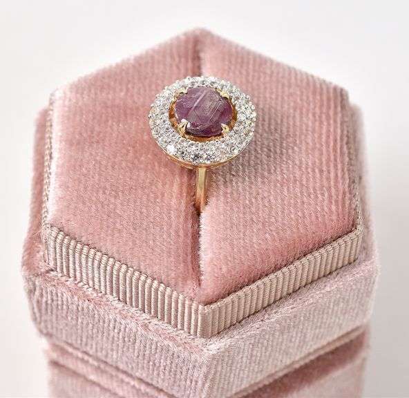 Heavenly Yellow Gold over Sterling Silver W/ Round Cabochon-Cut Star Ruby & White Sapphire Gemstone