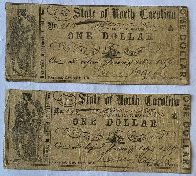 2 1861 Series $1 State of North Carolina