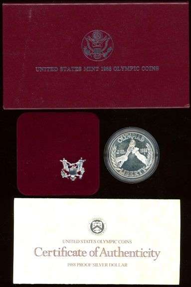 2 Different Proof Commemorative Silver Dollars w/Box & CoA: 1988 & 1990