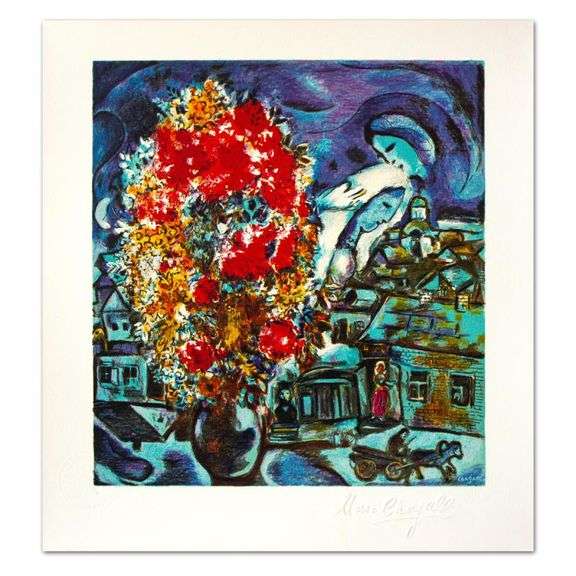 Le Boutique Et Le Village Bleu by Marc Chagall