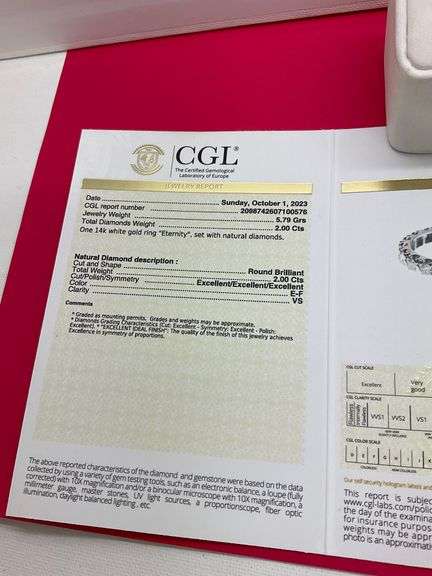 CERTIFIED 14K WHITE GOLD DIAMOND ETERNITY BAND. 2.00 CARATS