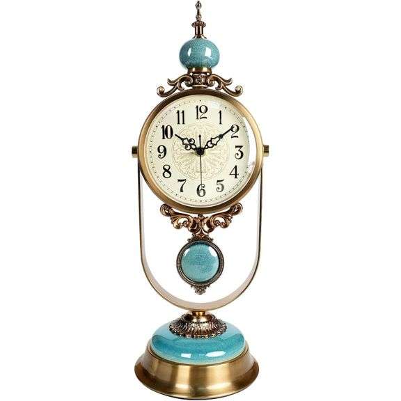 Vintage Silent Mantel Desk Clock with Pendulum