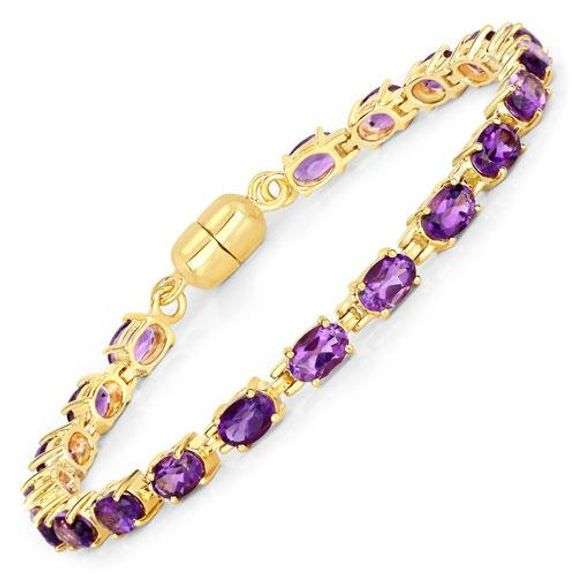 8.4k Genuine Amethyst Bracelet with 18K Yellow Gold Plating