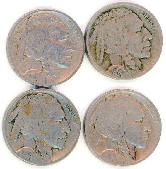 4 Different Buffalo Nickels: 1916-1919
