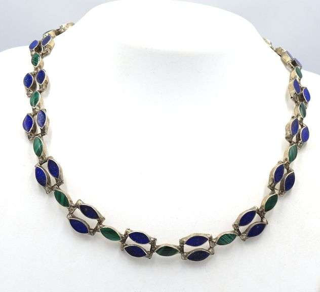 Vintage 925 sterling silver Lapis and turquoise necklace