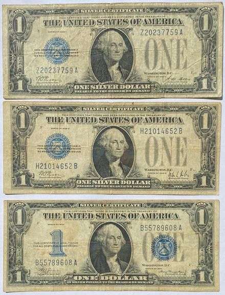 3 Funnyback $1 Silver Certificates