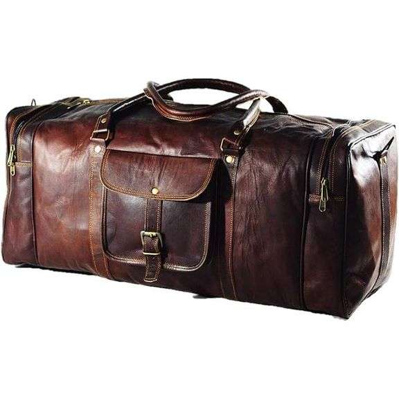 Genuine Vintage Brown Leather Duffel Bag