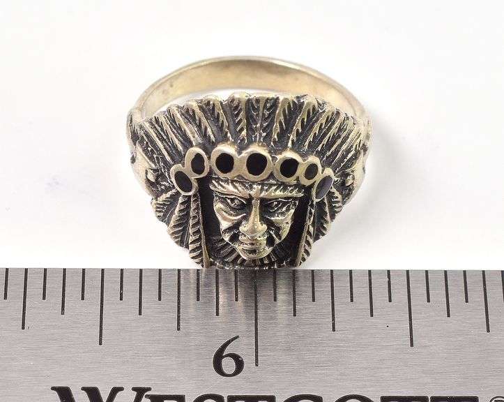 Black Onyx Indian Head Ring in Sterling Silver