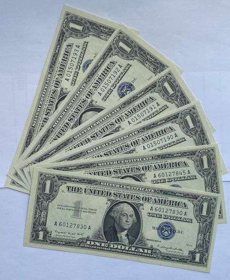 6 1957 A Unc $1 Silver Certificates