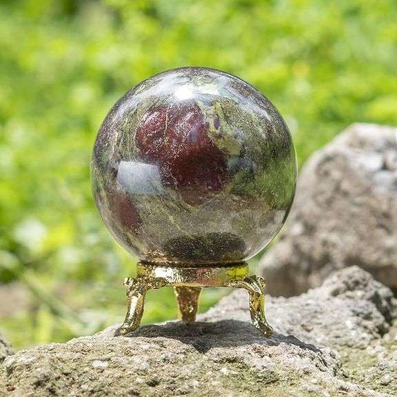 Dragon Bloodstone Sphere with Metal Stand