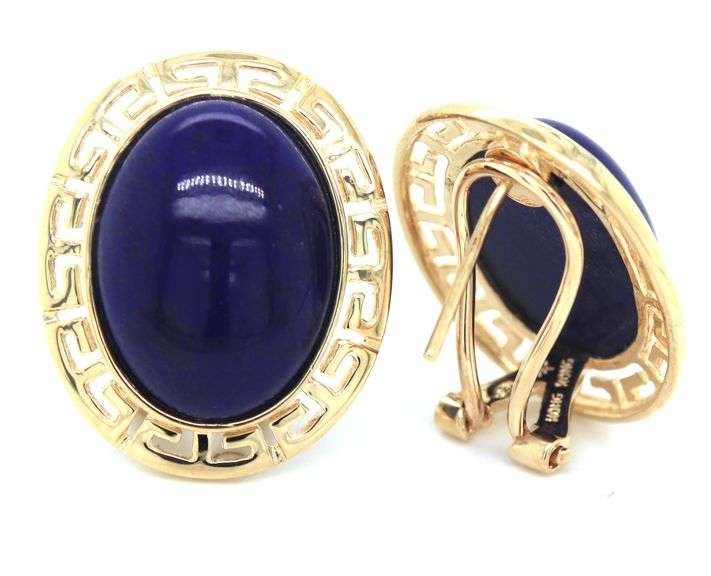 Set of Lapis Greek key earrings, necklace and bracelet