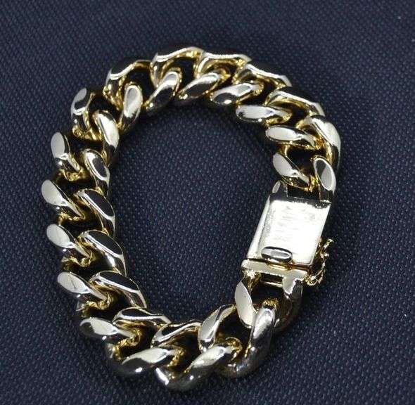 Huge 130.7 Gram 14 Kt Gold Plate Cuban Link Bracelet
