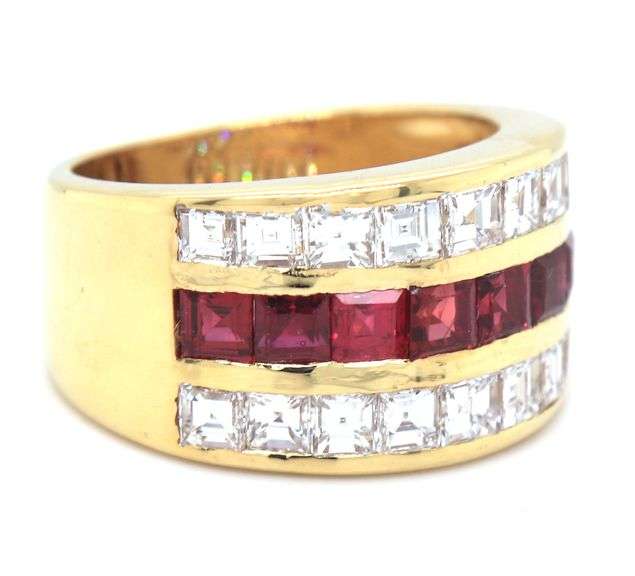 Tiffany & Co 18kt Yellow gold ruby and diamond band