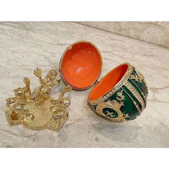 Royal Green Fabergé Style Egg with 24k Gold and Swarovski Diamonds