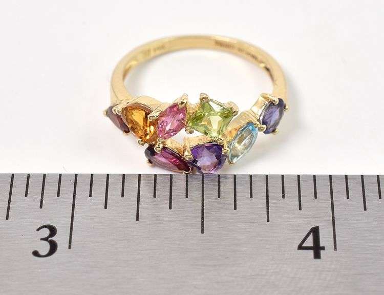 Colorful 14K Yellow Gold Multi-Gemstone Ring
