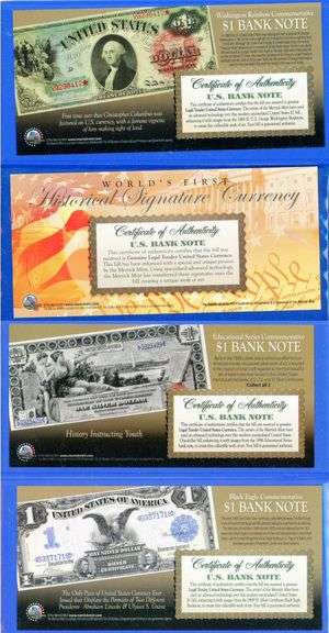 4 Different Commemorative $1 Bank Notes in Original Packaging w/CoA