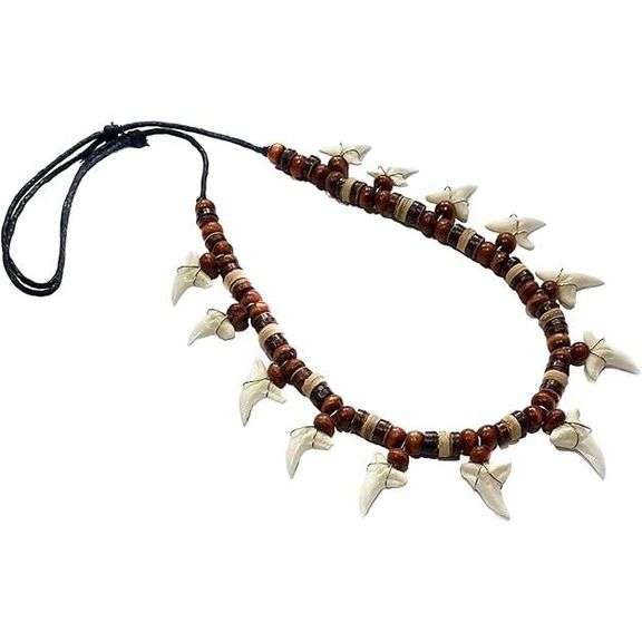 Genuine Mako Shark Tooth Necklace with Wooden Beads