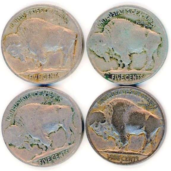 4 Different Buffalo Nickels: 1916-1919-S