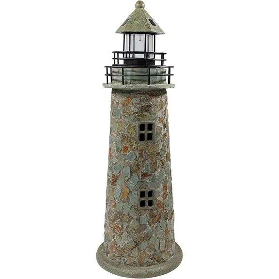 35-inch Decorative Cobblestone Solar Garden Lighthouse