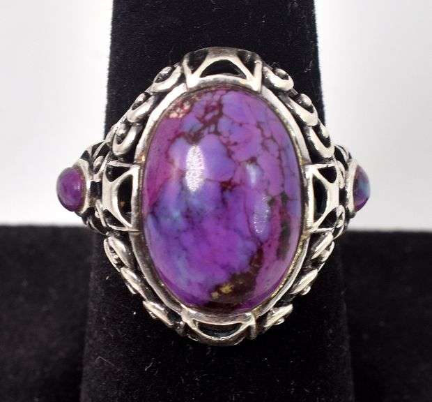 Purple Spiney Oyster Turquoise Gemstone Ring in Sterling Silver
