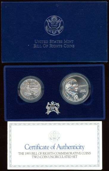 1993 Bill of Rights 2-Piece BU Commemorative Set w/Box & CoA