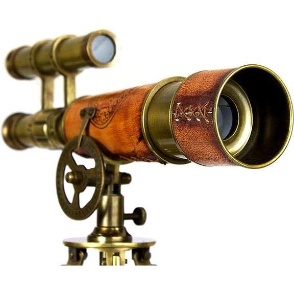 Antique Brass Double Barrel Telescope with Tripod