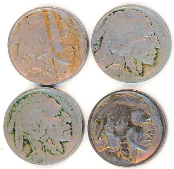 4 Different Buffalo Nickels: 1916-1919-S