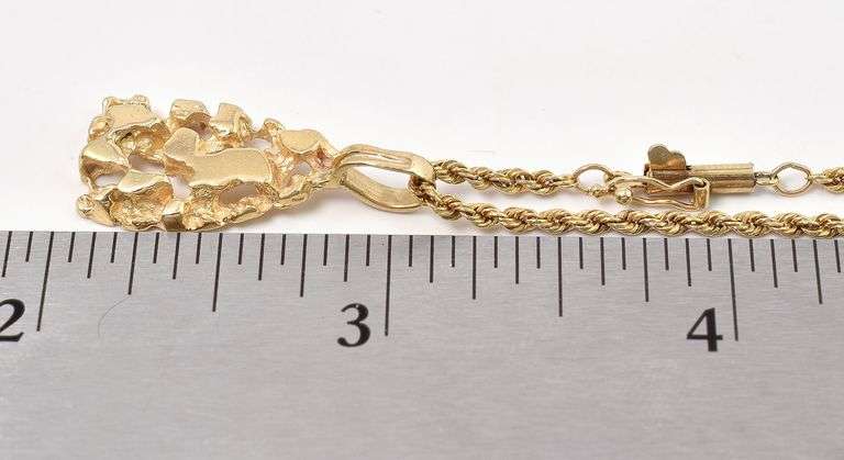 Perfect 14K Yellow Gold Gold Nugget Pendant Necklace