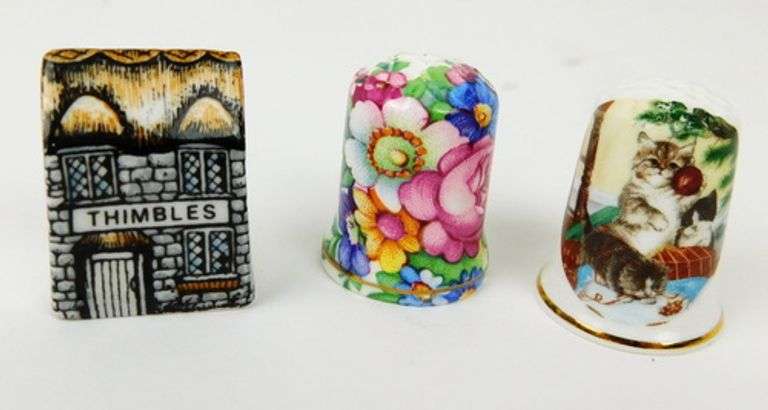 3 Fine Bone China Collectible Thimbles