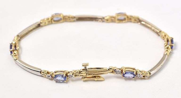 Graceful 14K White and Yellow Gold Tanzanite Gemstone and Diamond Bracelet