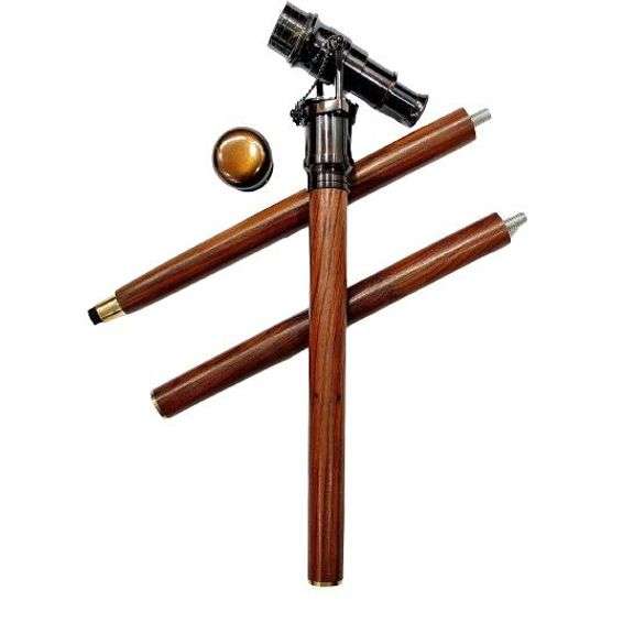 Victorian Telescope Brass Handle Foldable Walking Stick
