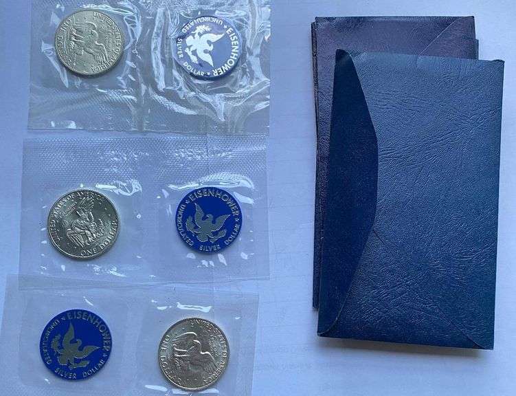 4 Blue Envelope Ike Silver Dollars
