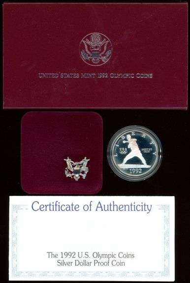 2 Different Proof Commemorative Silver Dollars w/Box & CoA: 1986 & 1992