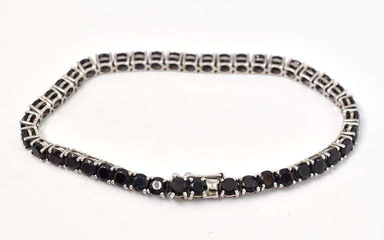 Black Spinal Gemstone Bracelet in Sterling Silver