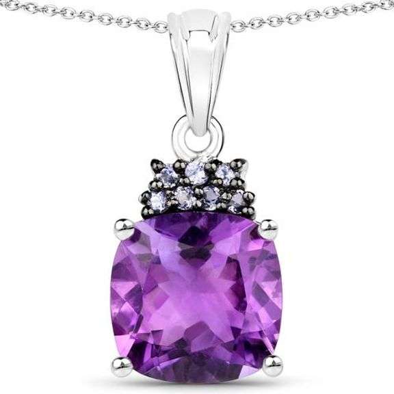 6+k Genuine Amethyst and Tanzanite Pendant .925 Sterling Silver