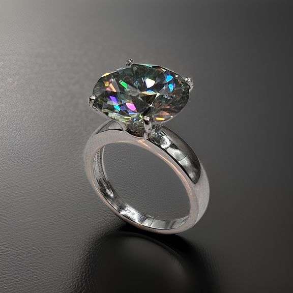 Huge 11.5 Ct VVs1 Ice Blue Lab Simulated Diamond 14 Kt White Gold Plated Ring