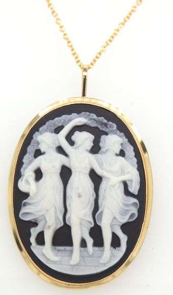 14kt Yellow gold Three Graces pin pendant on chain