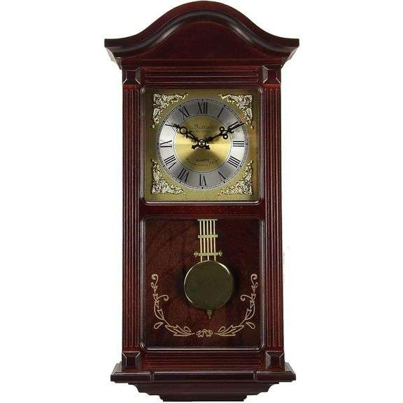 Classic Mahogany Cherry Oak Wall Clock with Brass Pendulum and 4 Chimes