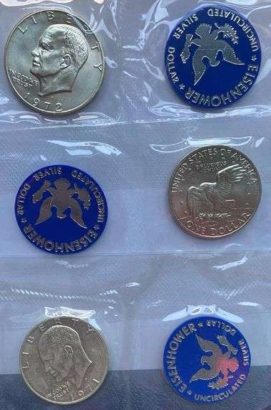 3 Blue Envelope Ike Silver Dollars