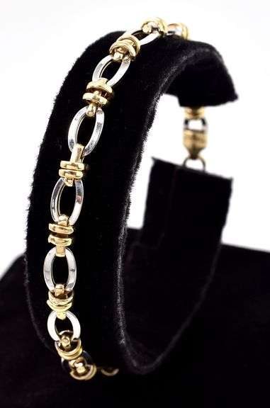 Wonderful 10K White and Yellow Gold Chain Link Bracelet