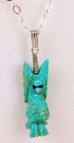 Carved Turquoise Dragon Pendant on Sterling Chain